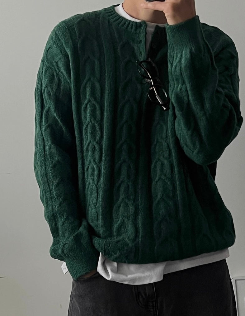 （紳士風上衣）亨利領立體麻花針織冷衫｜4色入