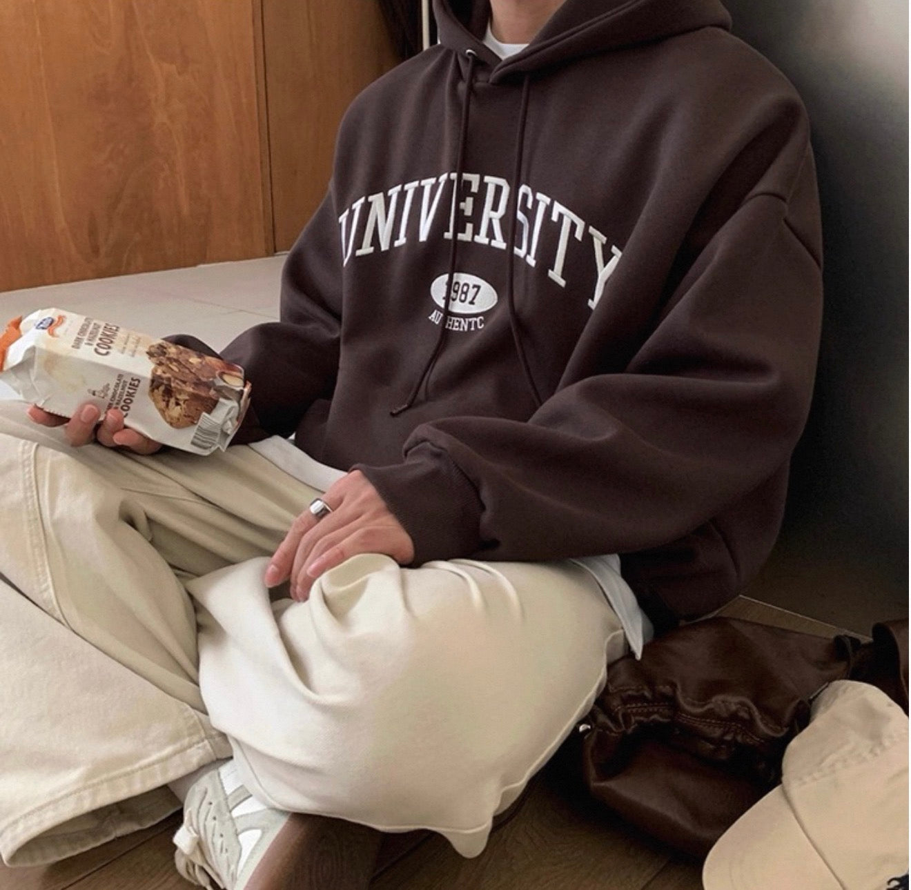 [重磅純棉]University 刺繡連帽衛衣-GREY