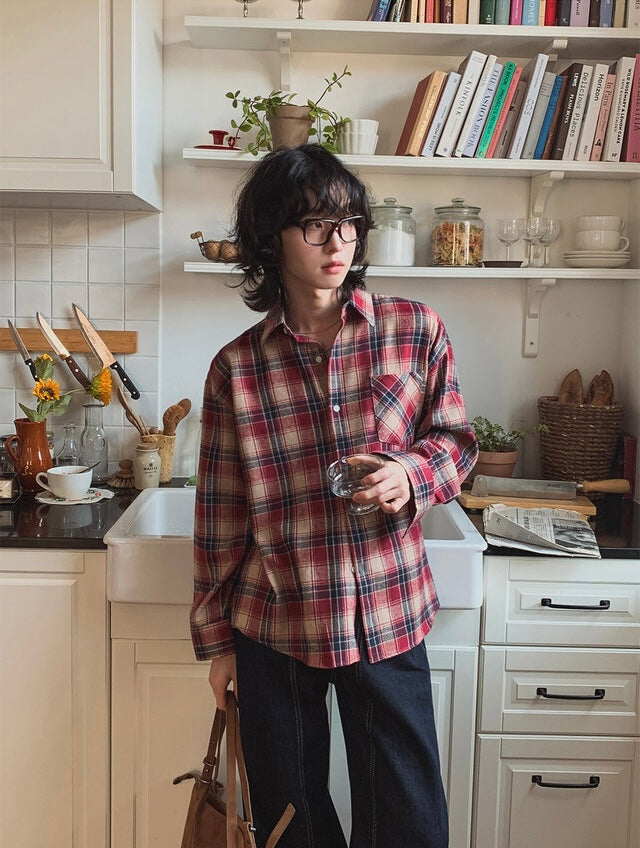 秋冬休閒格紋恤衫｜10色入