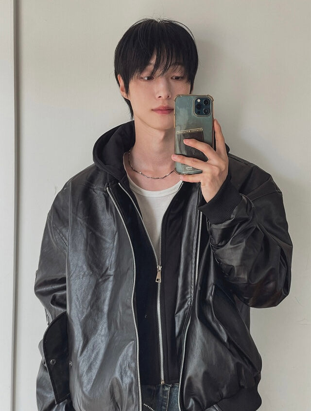 🔥店主推薦！型格假兩件連帽分層皮褸｜2色入