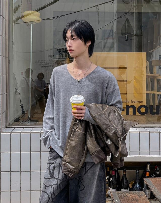 毛絮感！簡約純色V領馬海毛TOP｜4色入