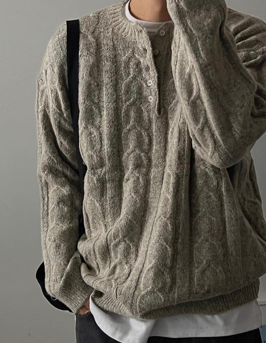 （紳士風上衣）亨利領立體麻花針織冷衫｜4色入