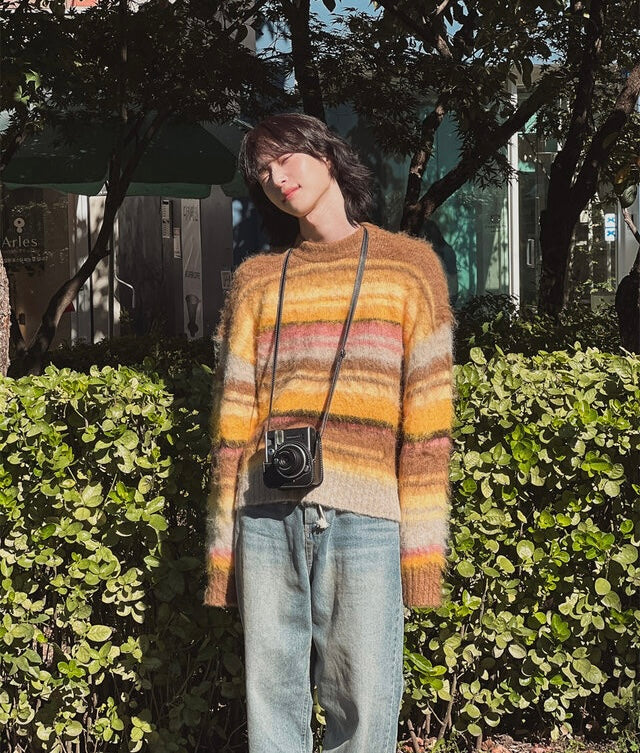 🍂秋感拼色橫間馬海毛針織衫｜2色入