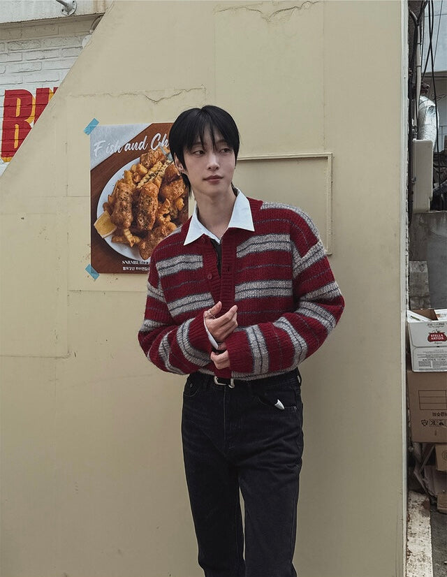 節日感Max！拼色橫間開胸針織外套｜2色入