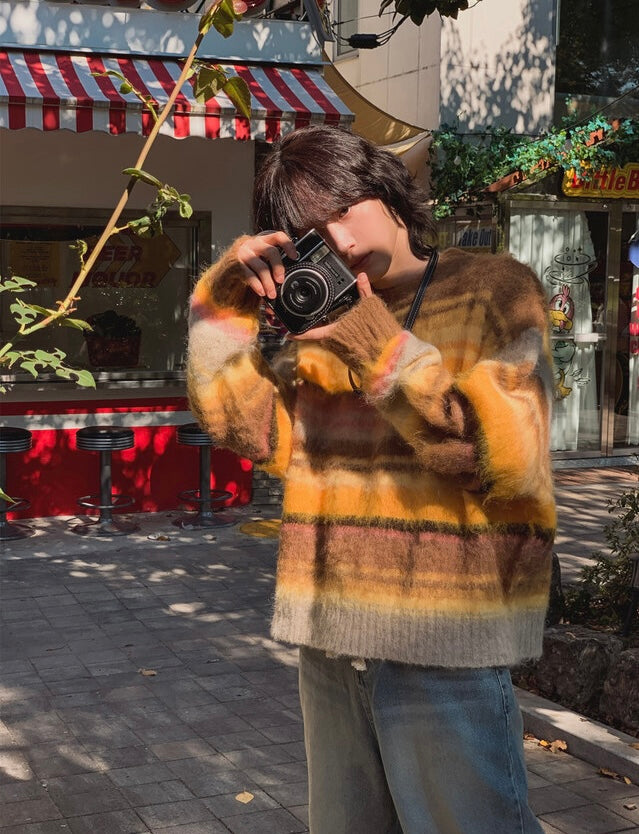 🍂秋感拼色橫間馬海毛針織衫｜2色入