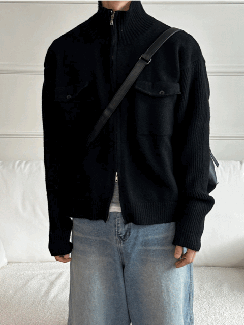 半短版高領拉鍊開胸針織衫｜2色入