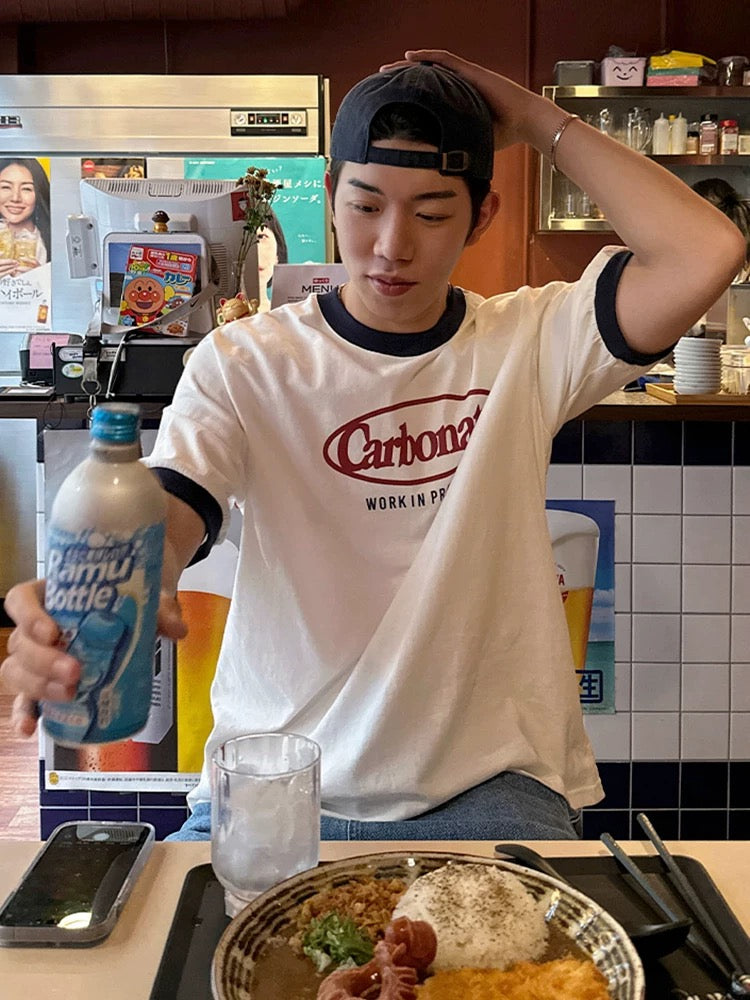 Carbonate復古純棉撞色短袖｜1色入