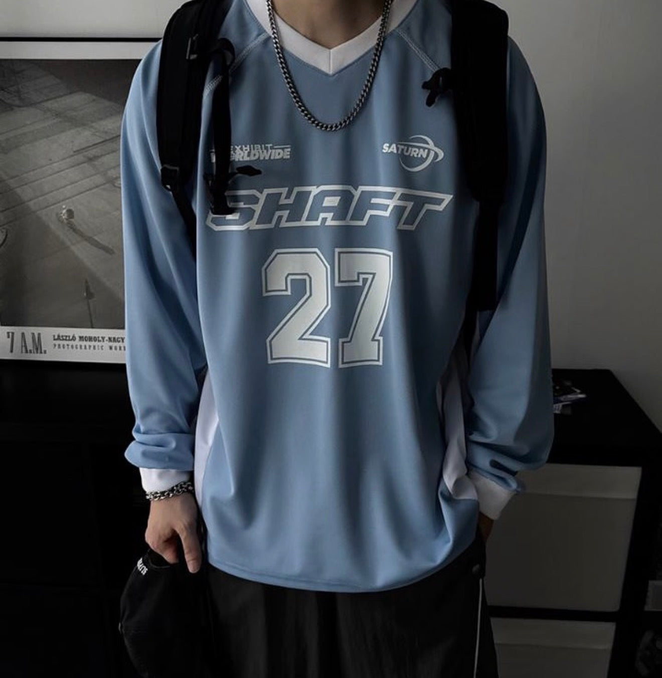 Shaft 27尼龍拼布印花長袖