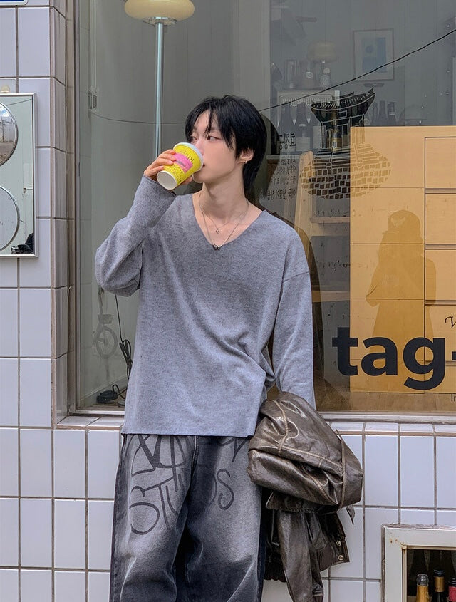 毛絮感！簡約純色V領馬海毛TOP｜4色入