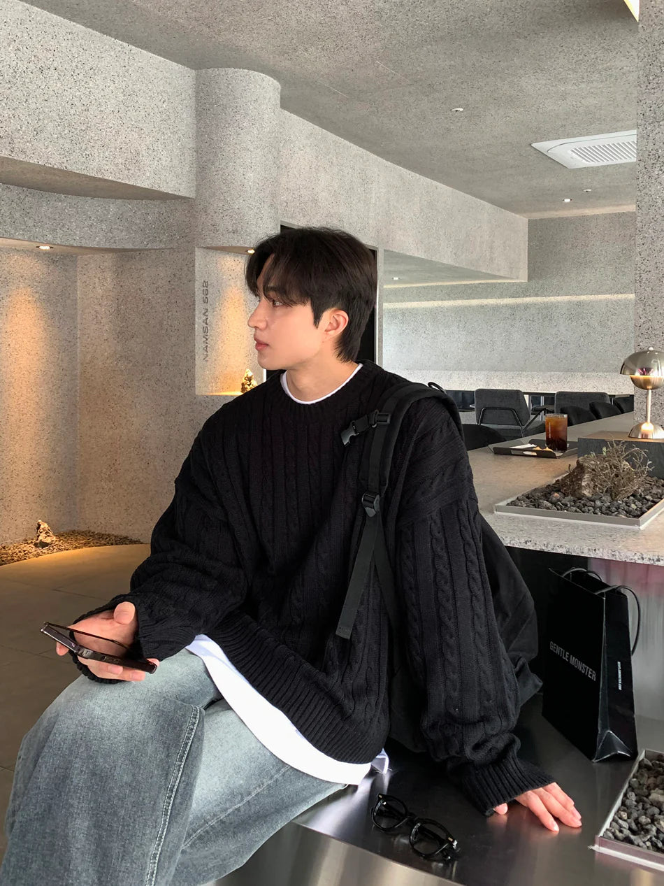 高品質! 百搭純色麻花紋針織衫