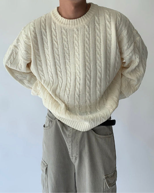 高品質! 純色麻花紋針織衫