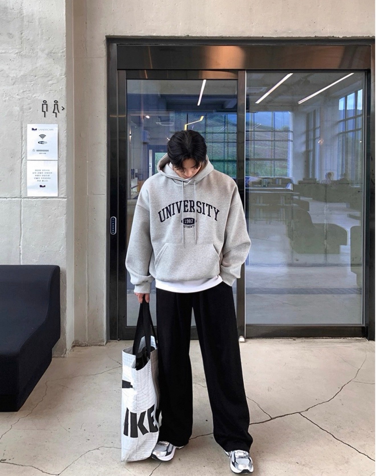 [重磅純棉]University 刺繡連帽衛衣-GREY