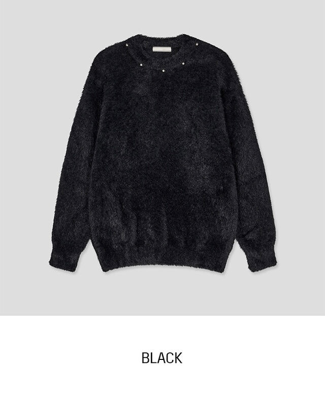 [質感升級!] 釘珠馬海毛圓領冷衫｜3色入