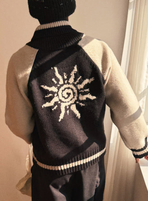 Zip up🧶太陽翻領開胸針織外套｜2色入