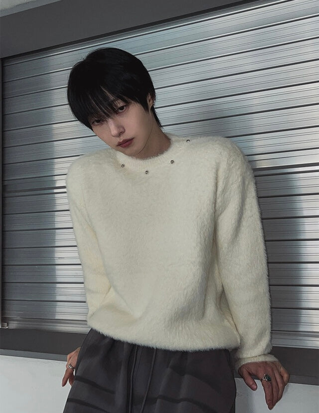 [質感升級!] 釘珠馬海毛圓領冷衫｜3色入