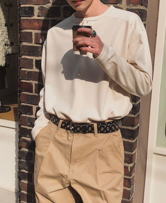 秋冬內搭必備🍂窩夫亨利領長袖TEE｜3色入