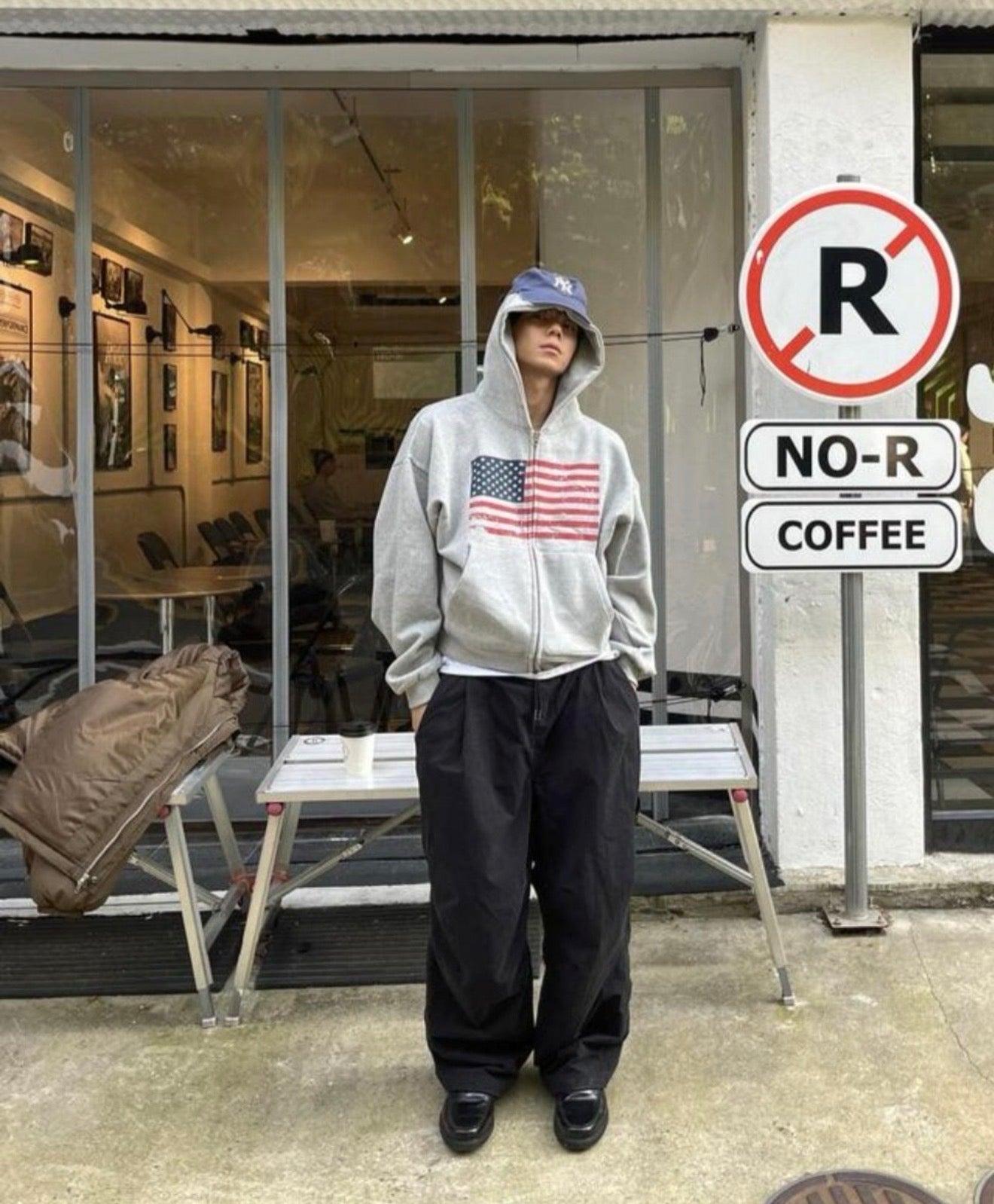 短版美國國旗印花雙頭拉鏈外套