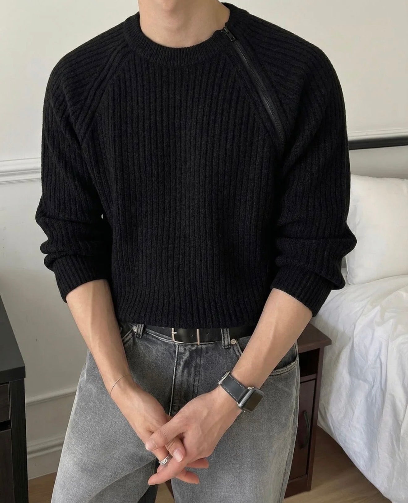 側拉鍊質感針織衫｜6色入