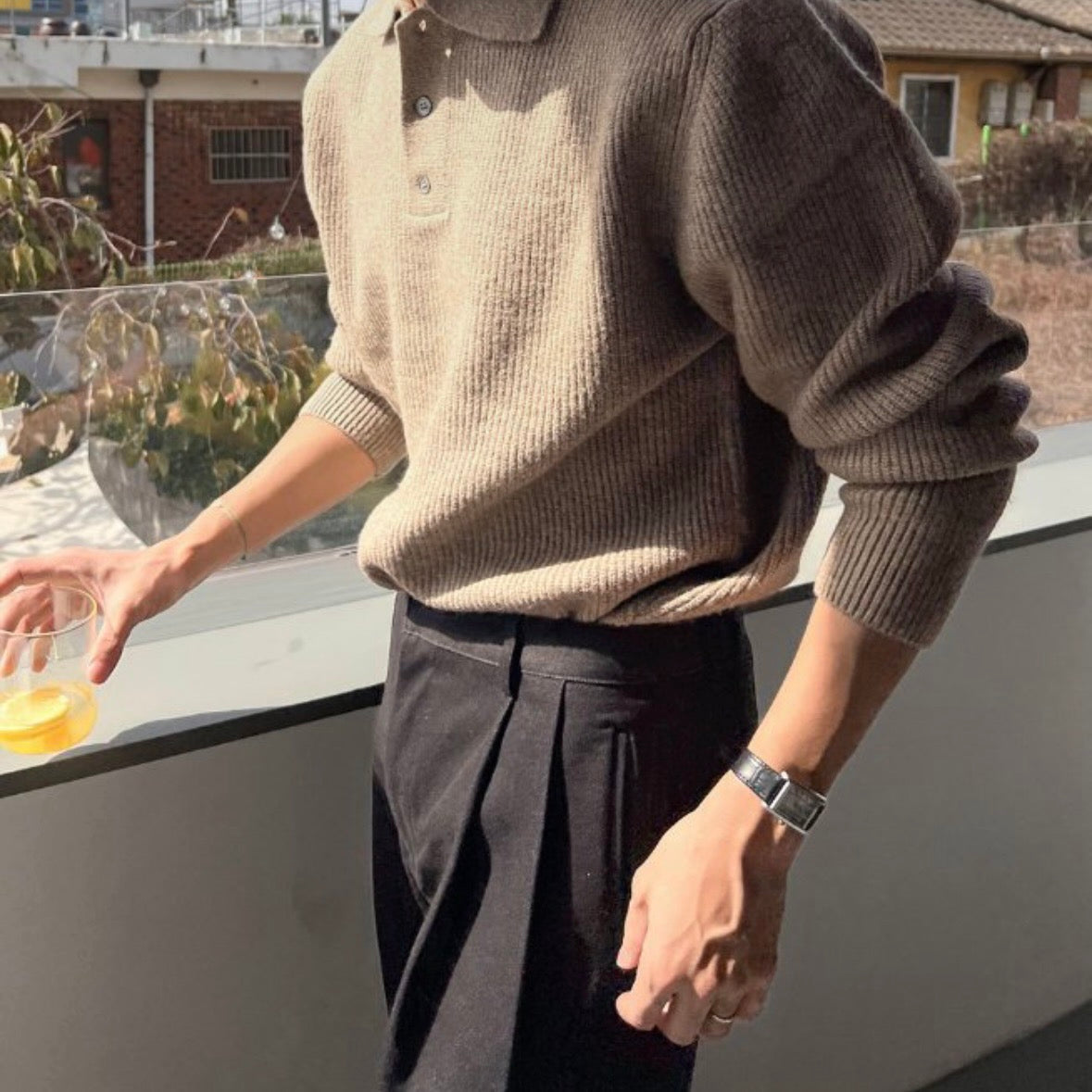 (休閑穩重感！)純色翻領POLO針織上衣｜9色入