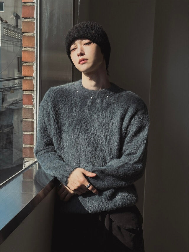 [質感升級!] 釘珠馬海毛圓領冷衫｜3色入