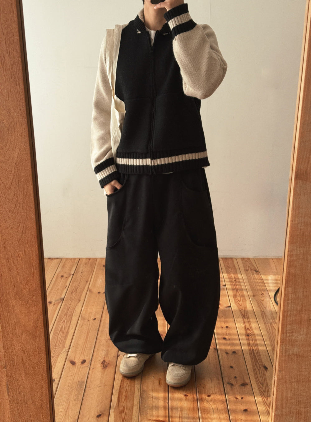 Zip up🧶太陽翻領開胸針織外套｜2色入