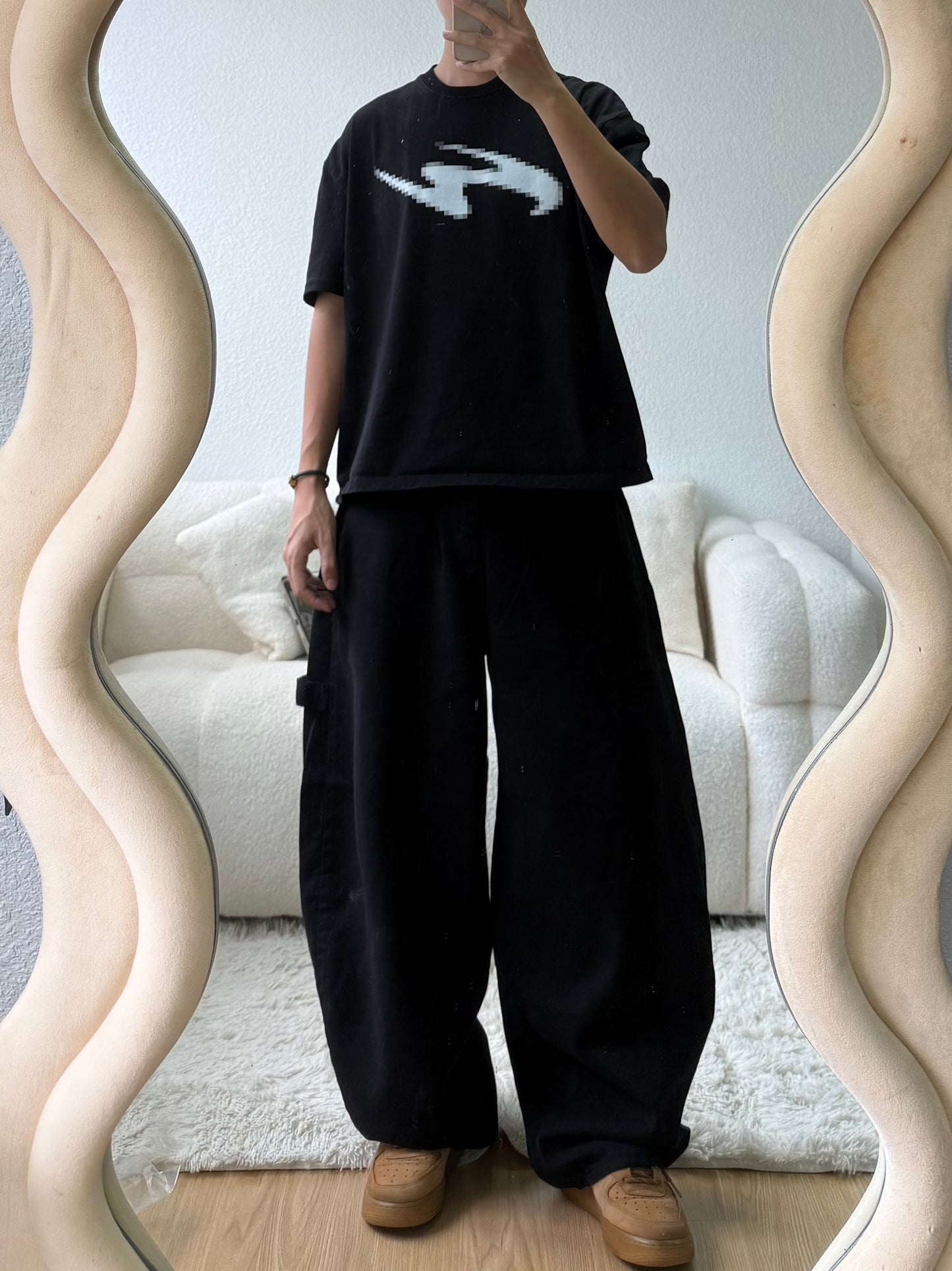 闊身裂紋彎刀褲