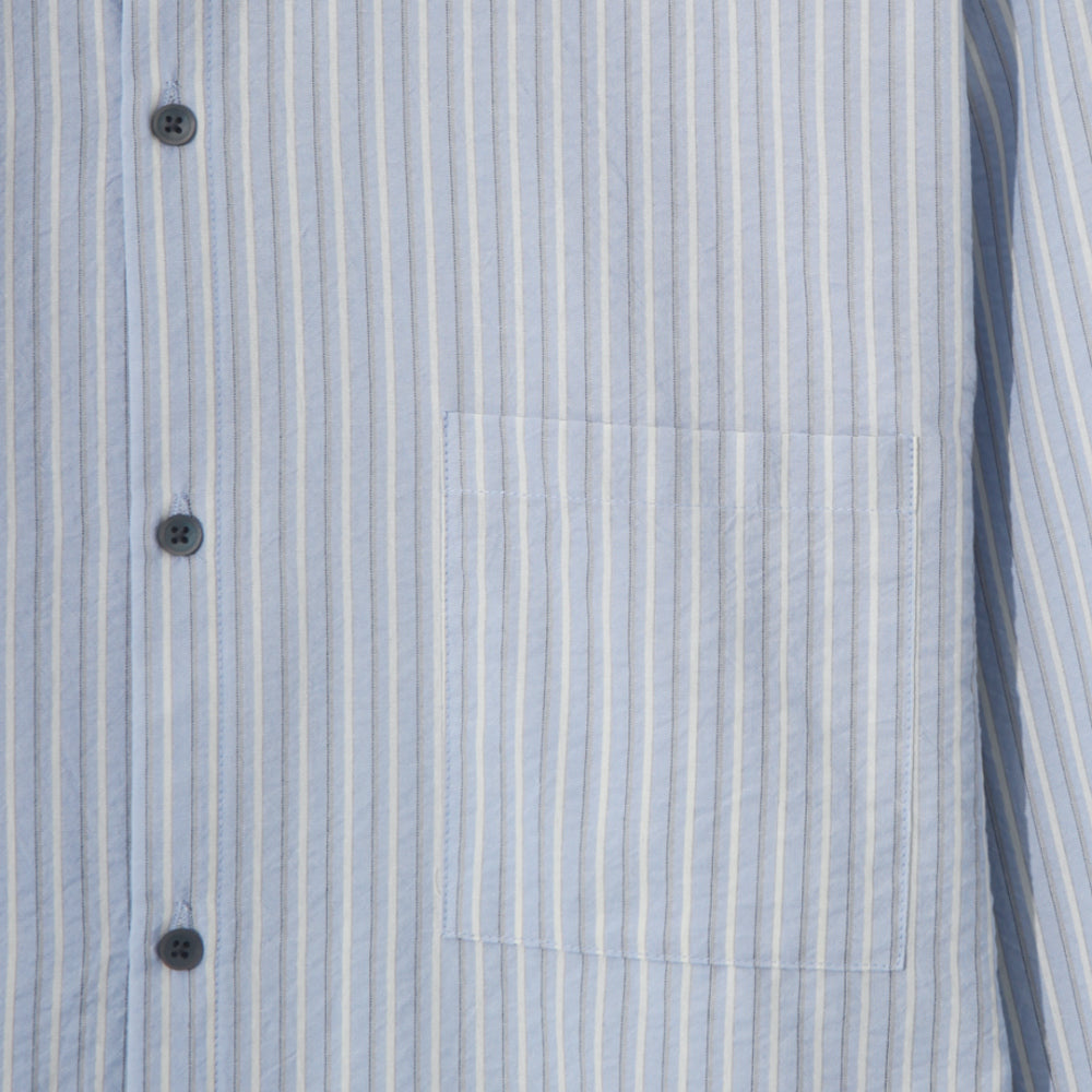 四季皆可穿！泡泡棉短款條紋恤衫｜3色入