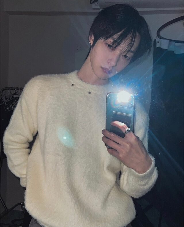 [質感升級!] 釘珠馬海毛圓領冷衫｜3色入