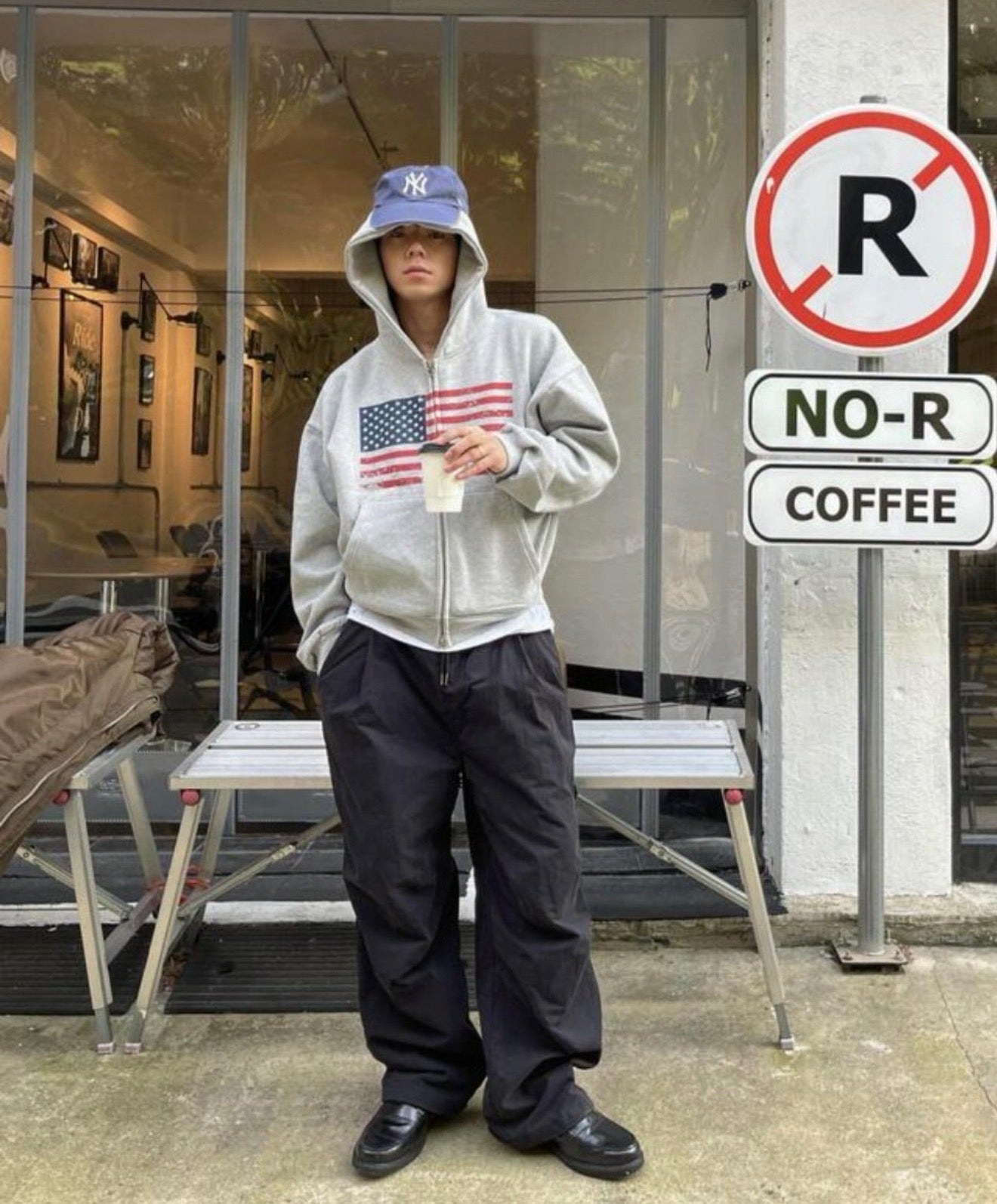 短版美國國旗印花雙頭拉鏈外套