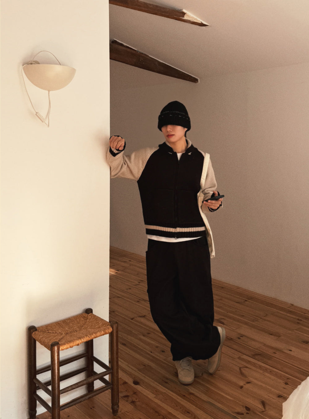 Zip up🧶太陽翻領開胸針織外套｜2色入