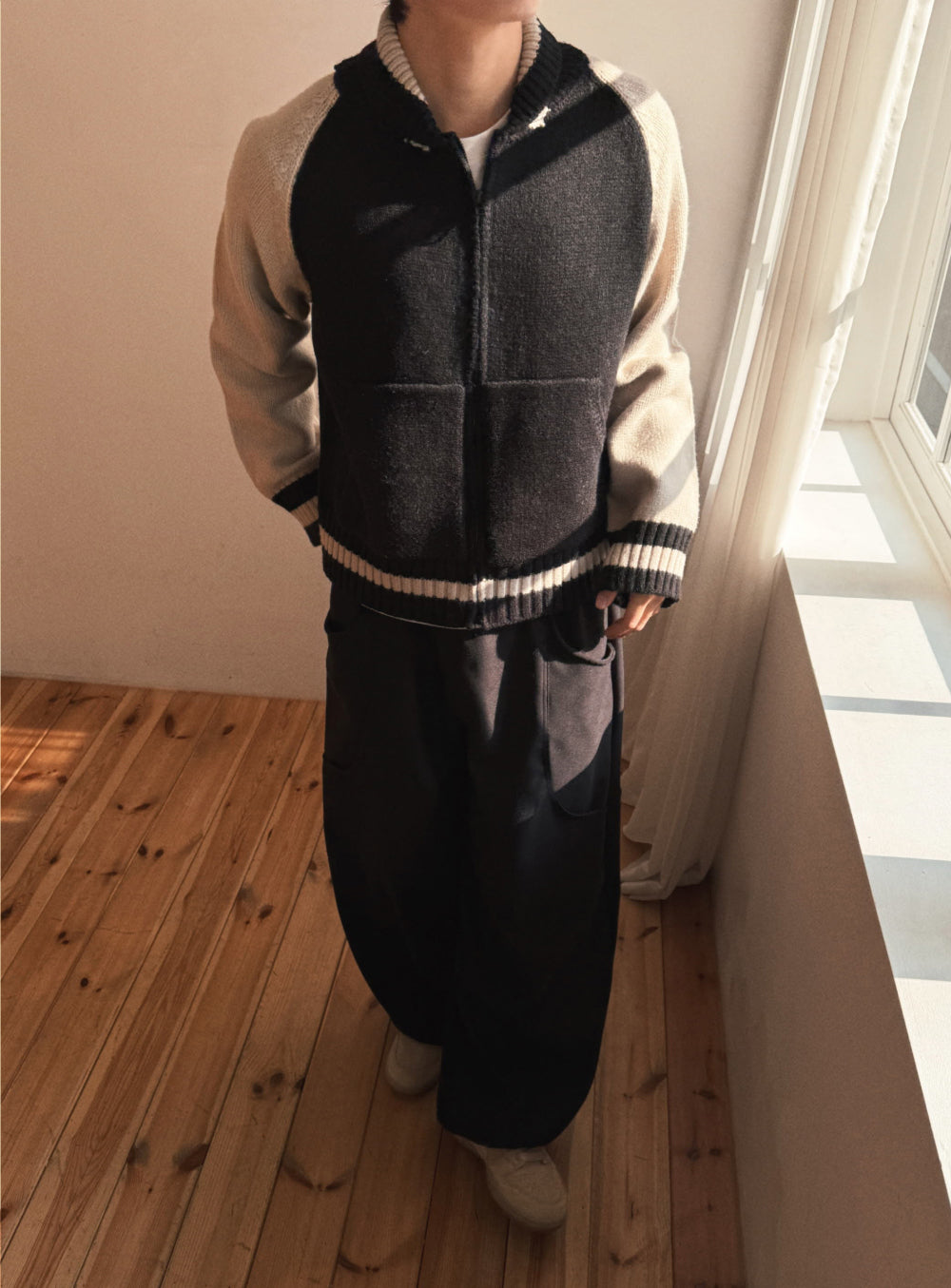 Zip up🧶太陽翻領開胸針織外套｜2色入