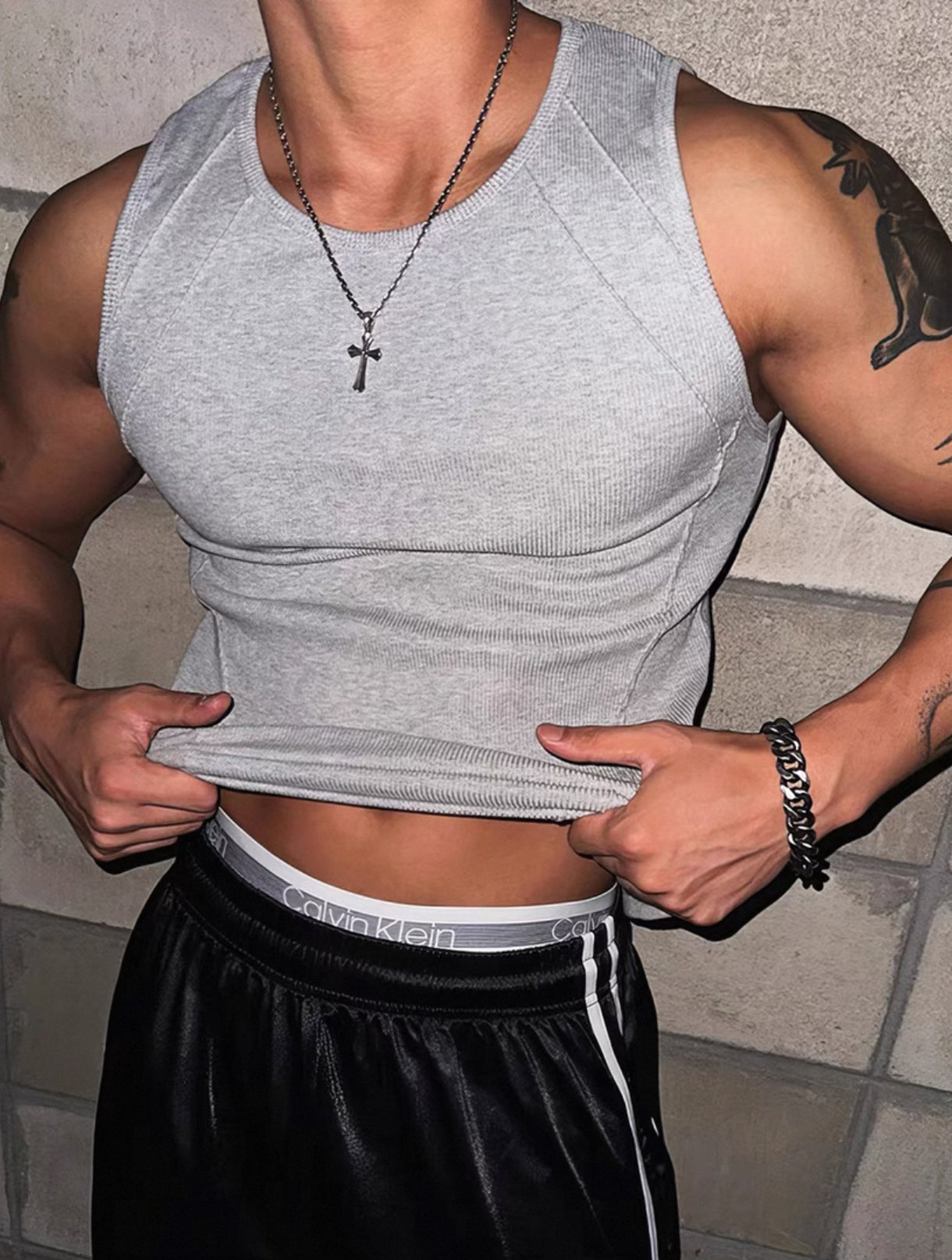 [Gym Bro必備] 拼接線條螺紋背心