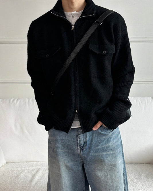 半短版高領拉鍊開胸針織衫｜2色入