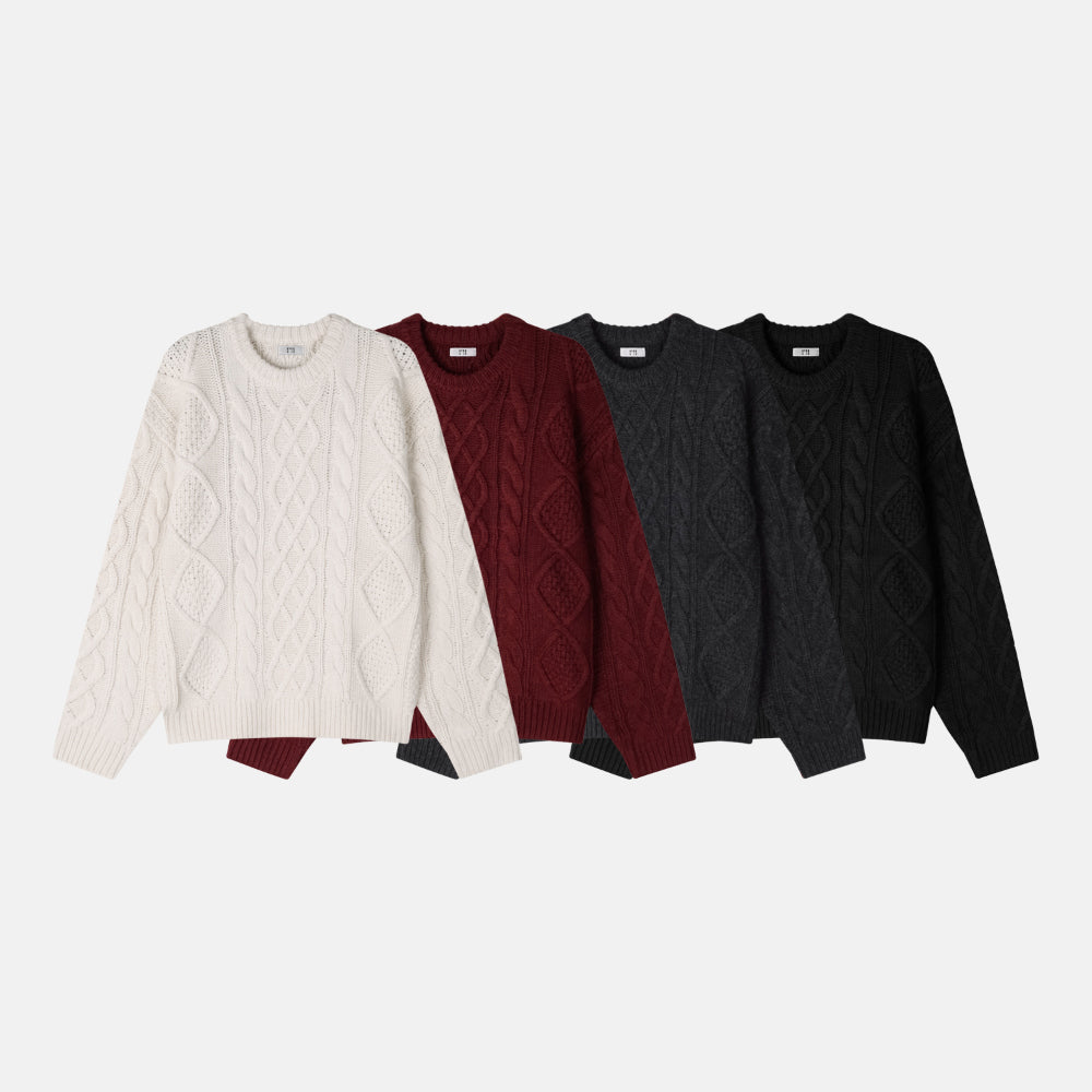 50%羊毛🐑漁夫紋麻花針織衫｜4色入