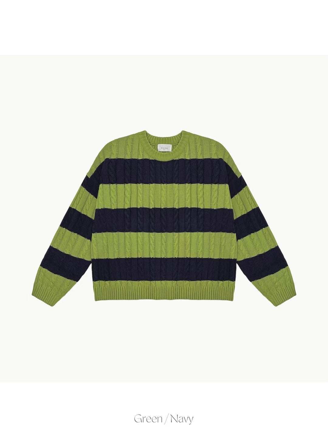 麻花紋拼色間條針織衫