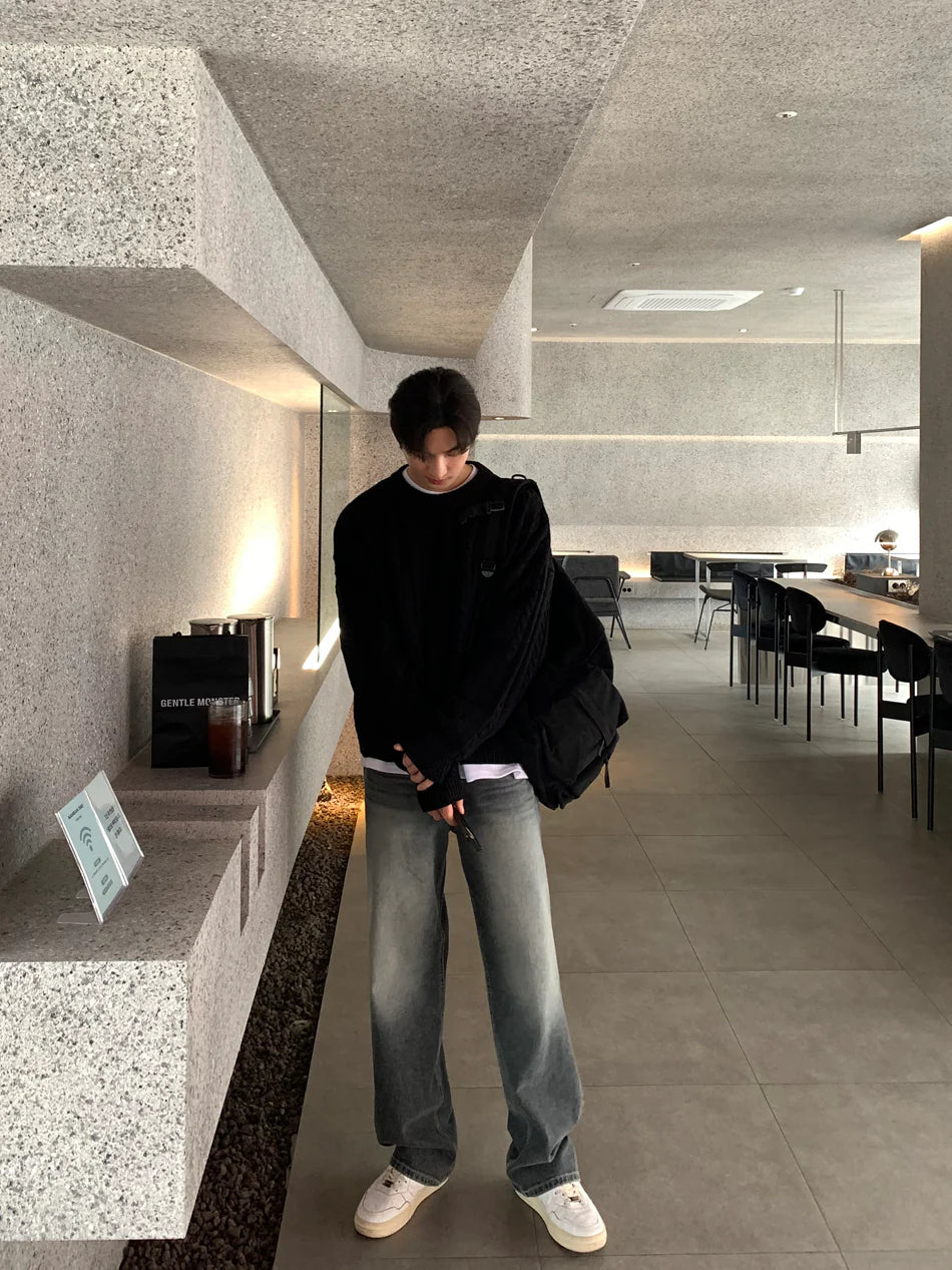 高品質! 百搭純色麻花紋針織衫