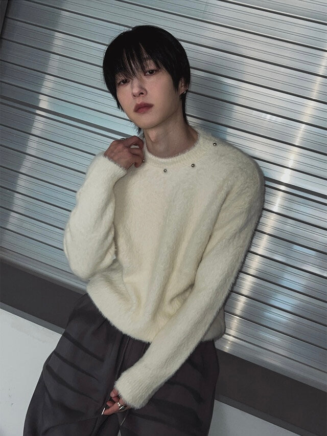 [質感升級!] 釘珠馬海毛圓領冷衫｜3色入