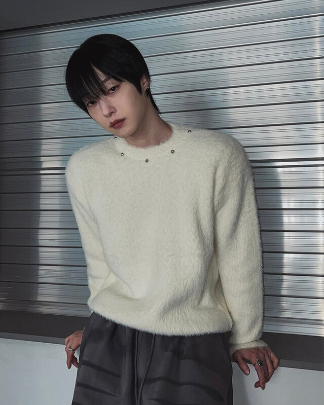 [質感升級!] 釘珠馬海毛圓領冷衫｜3色入