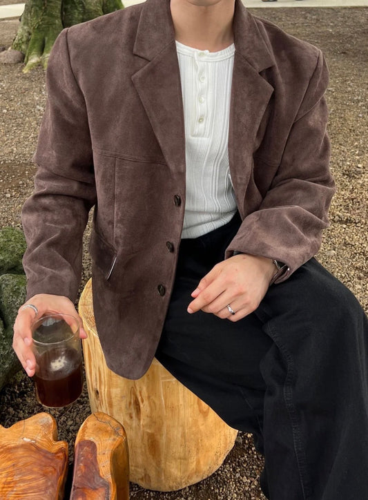 成熟風💼韓系麂皮西裝外套｜2色入