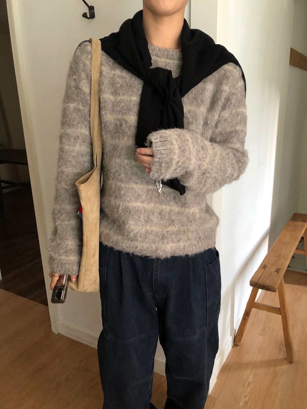 易襯款！馬海毛條紋針織衫｜4色入