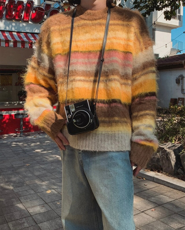 🍂秋感拼色橫間馬海毛針織衫｜2色入