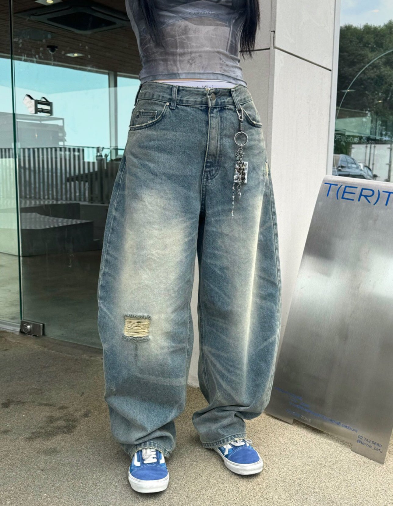 復古水洗破洞Barrel Jeans