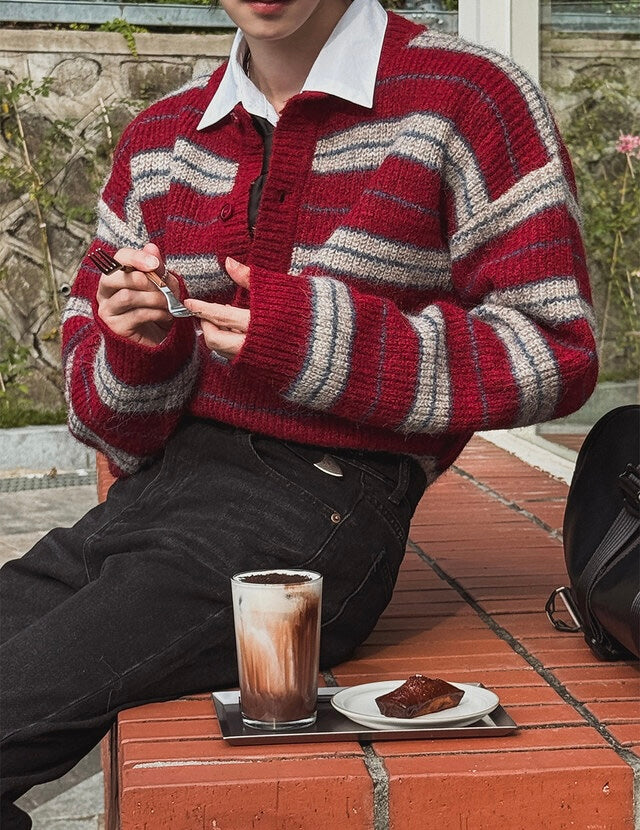 節日感Max！拼色橫間開胸針織外套｜2色入