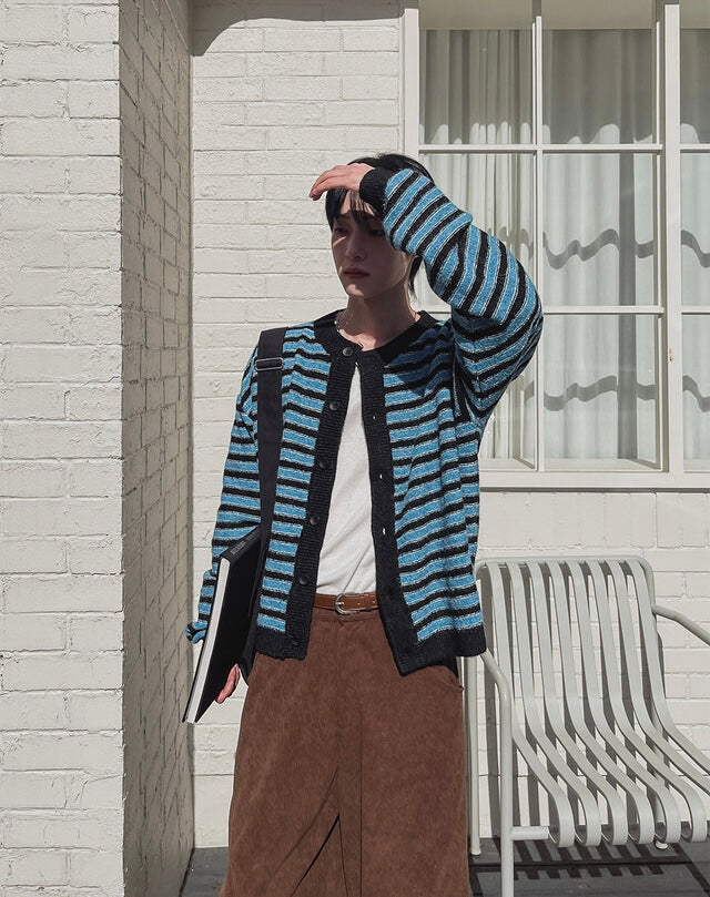 軟糯手感！短款橫間開胸針織外套｜2色入