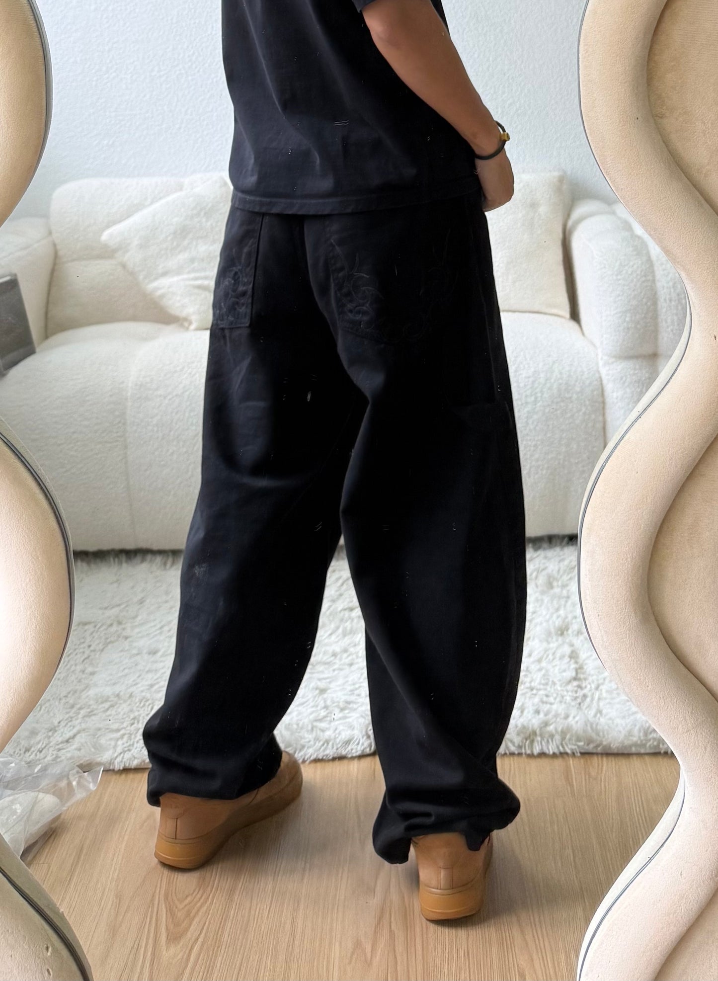 闊身裂紋彎刀褲