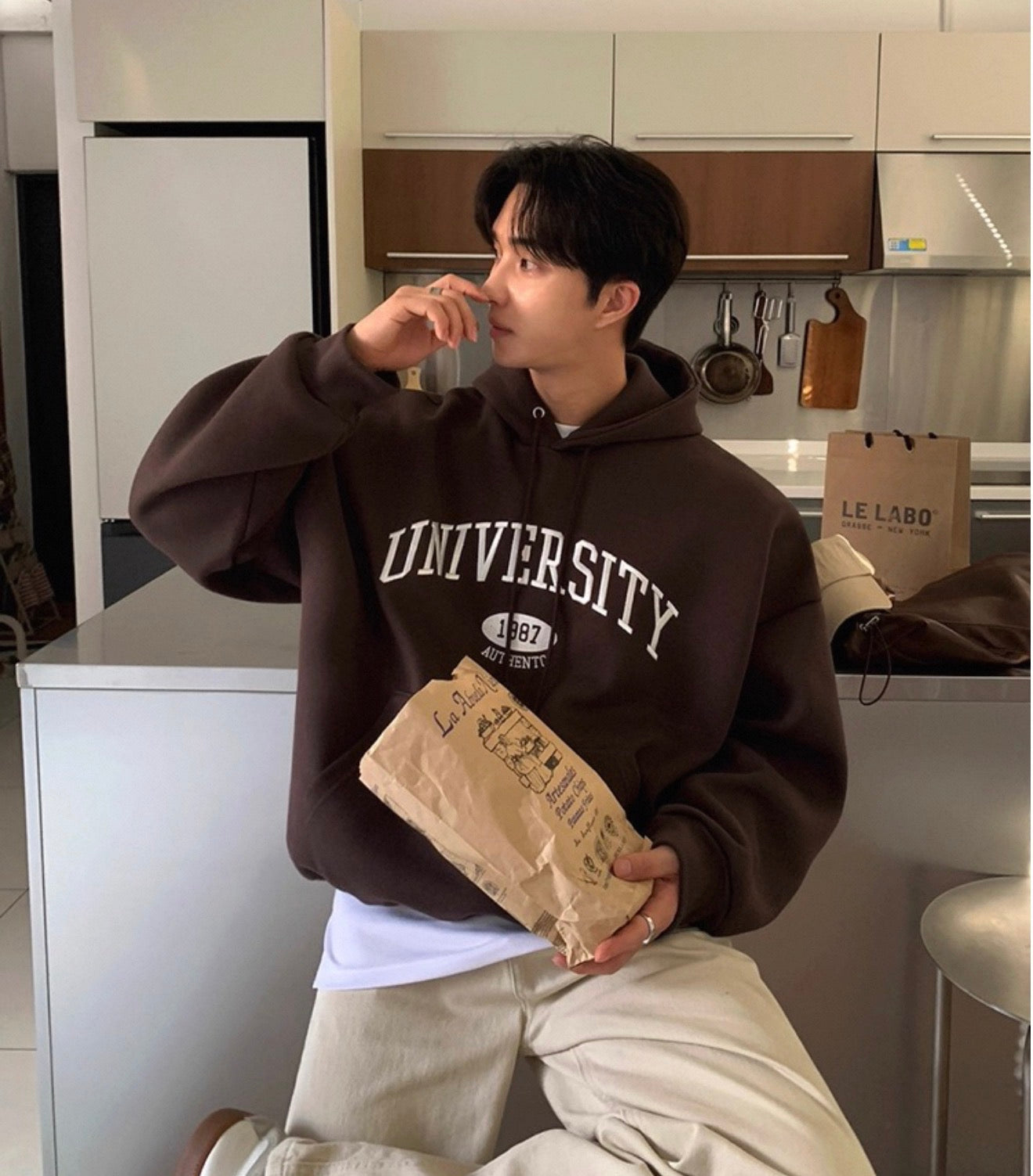 [重磅純棉]University 刺繡連帽衛衣-GREY