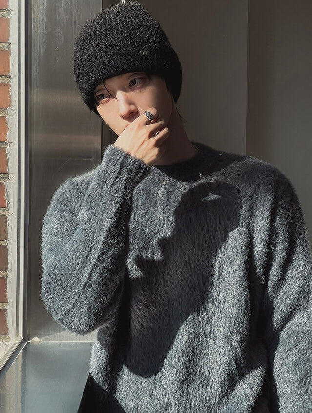 [質感升級!] 釘珠馬海毛圓領冷衫｜3色入