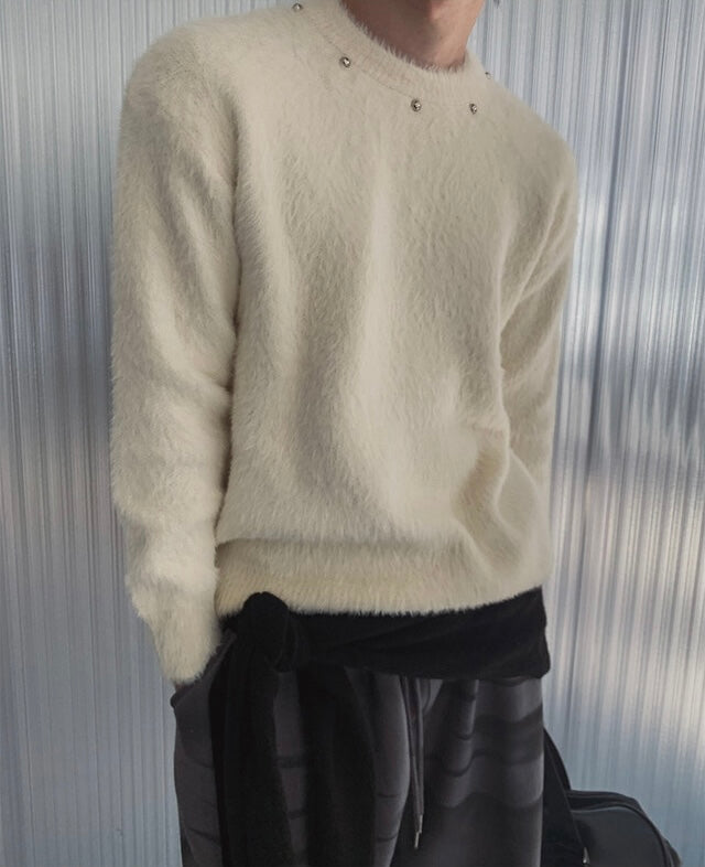 [質感升級!] 釘珠馬海毛圓領冷衫｜3色入