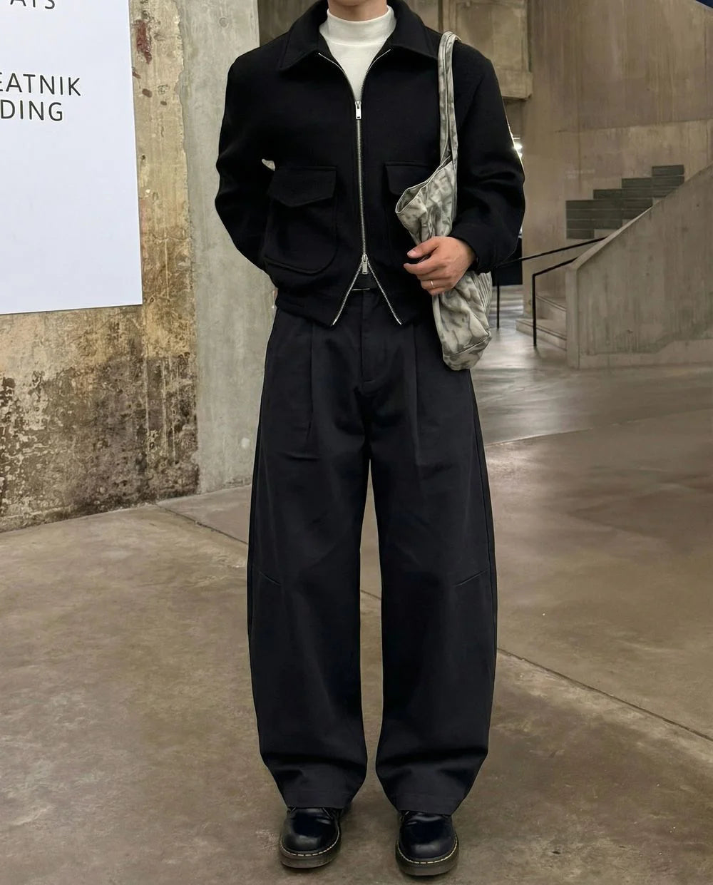 無負擔剪裁加分！韓系弧形雙褶休閒褲｜4色入