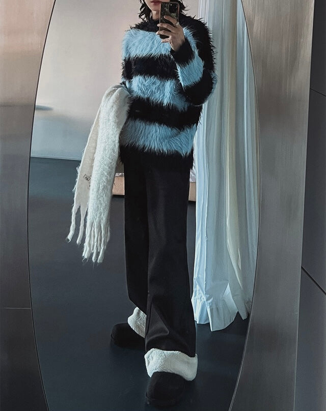 質量超好！簡約橫間馬海毛針織冷衫｜2色入